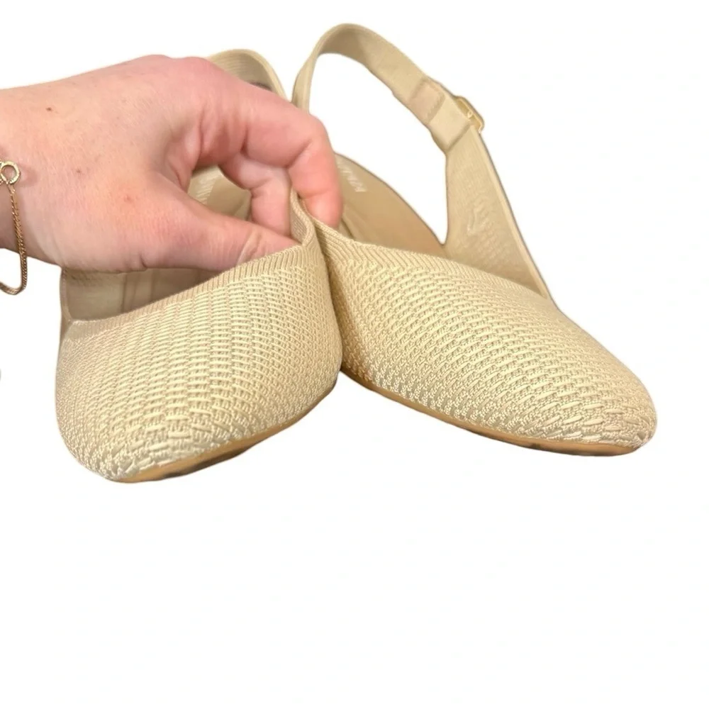 Vivaia Almond Toe Beige Slingback Wedge Tamia in Almond Crochet-Still Full Price
